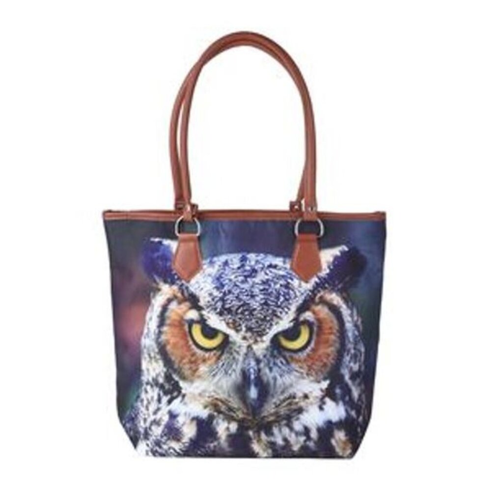 NWOT Navy Realistic Owl Print Pattern Tote Bag with Handle Drop